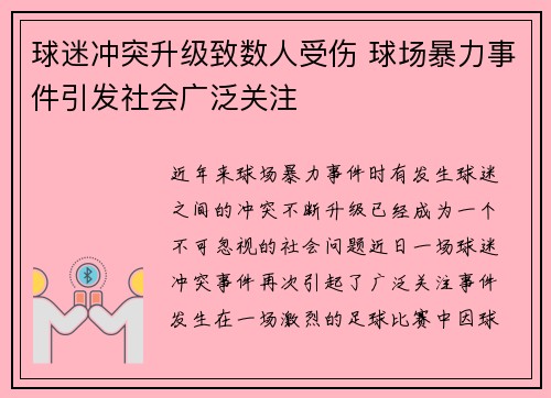 球迷冲突升级致数人受伤 球场暴力事件引发社会广泛关注